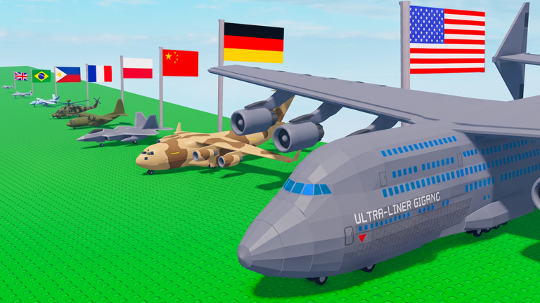 Official Mini War aircraft progression line from jets and gunships to a giant cargo plane